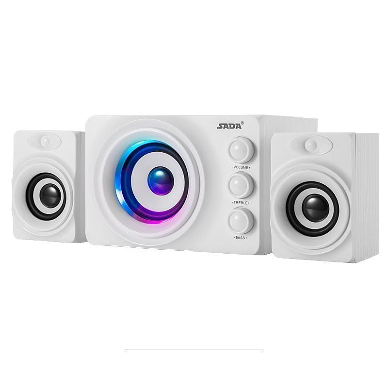 赛达SADA Q2电脑音箱台式家用小音箱笔记本音箱迷你低音炮木质(白色七彩灯)