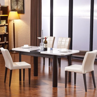 品一 现代简约伸缩折叠餐桌 大小户型钢化玻璃实木餐桌餐椅组合饭桌 餐厅家具