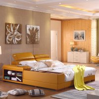 品一 榻榻米皮床 现代简约双人床1.5卧室实木储物真皮软床 1.8米婚皮艺床家具