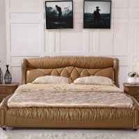 品一 1.5米双人床 现代简约皮艺床 1.8米真皮床主卧室婚床