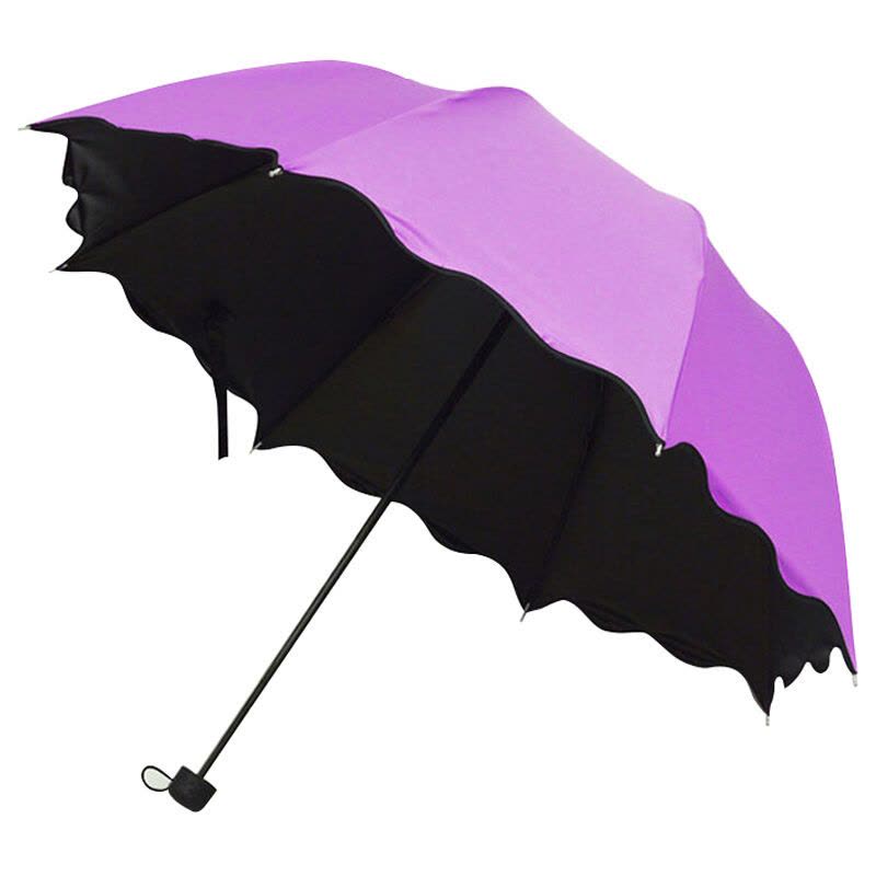 遇水开花雨伞黑胶太阳伞男女通用折叠伞三折晴雨伞遮阳伞 荷叶边图片