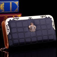薇思黛 2016新款 女士长款钱包时尚单拉链手拿包格纹漆皮休闲钱夹