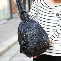 薇思黛 2016新款 秋冬软皮水洗皮时尚女包韩版铆钉双肩包女士休闲背包