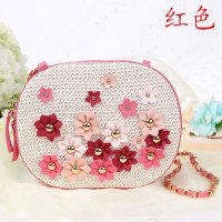薇思黛2016新款草编包斜跨编织包小皮花沙滩包草包可爱淑女包藤包