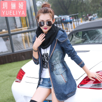 春秋装新款时尚气质休闲韩版学生中长款简约大方水洗牛仔外套修身显瘦开衫拉链连帽风衣女式