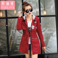 玥俪娅秋装新品时尚新品韩版休闲学院风修身显瘦中长款风衣修身显瘦连帽开衫长女士外套