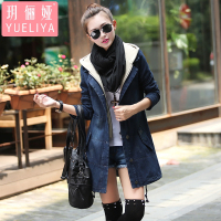 玥俪娅女装秋季新品时尚气质宽松大码显瘦双层连帽韩版学院潮流水洗牛仔服女式外套风衣