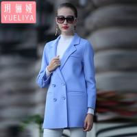 玥俪娅女装秋冬时尚气质欧美潮流手工定制羊毛双面毛呢大衣双排扣中长款修身显瘦简约百搭保暖女士外套