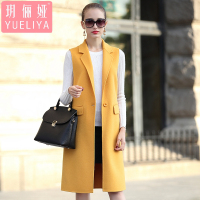 玥俪娅女装秋冬新品时尚气质纯色手工定制羊毛大衣双面毛呢修身显瘦欧美潮流简约百搭中长款马甲外套
