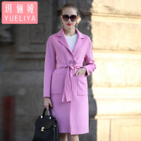 玥俪娅女装秋冬新品时尚气质欧美潮流手工定制双面毛呢大衣修身显瘦简约百搭大气长款女士外套