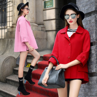 玥俪娅女装秋冬新品时尚气质纯色手工定制羊毛双面呢大衣欧美潮流纯色宽松显瘦七分袖女士外套