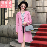 玥俪娅女秋季新品欧美潮流时尚气质手工定制羊毛双面呢大衣长款纯色单排扣开叉冬装纯色修身显瘦保暖外套