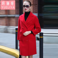 玥俪娅秋冬新品时尚气质欧美潮流H茧型宽松显瘦手工定制双面羊绒呢大衣双排扣中长款保暖女士外套