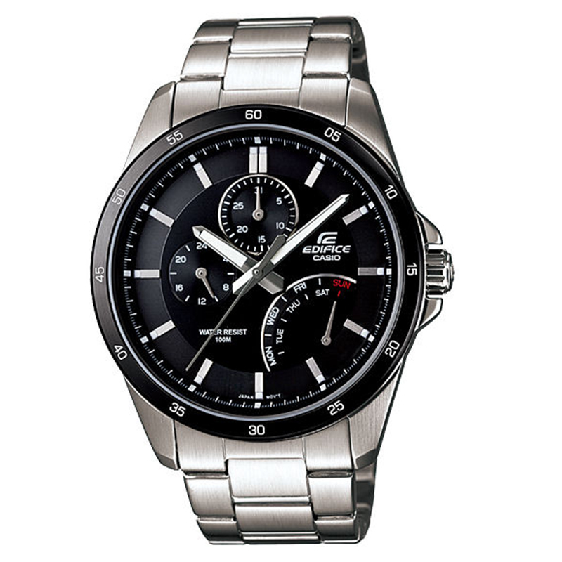 卡西欧casio男款休闲小三针日历不锈钢石英机芯腕表ef341d1a包邮