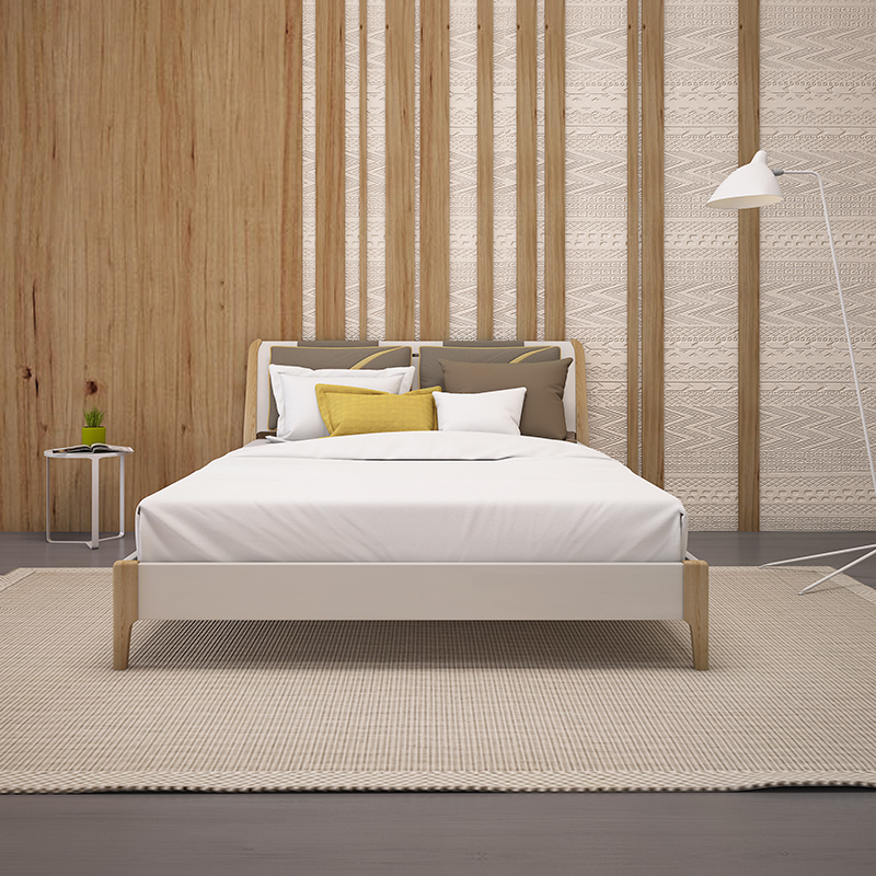 斯品家居 卧室板木靠枕双人床实木 现代简约