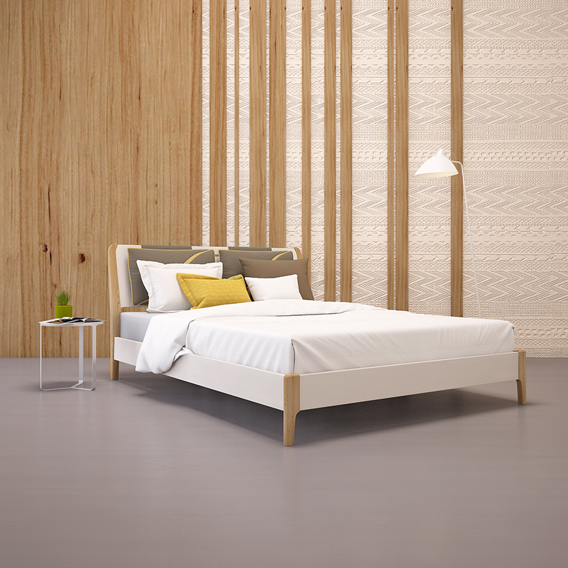 斯品家居 卧室板木靠枕双人床实木 现代简约