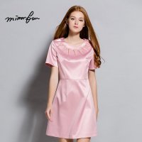 MIRROR FUN2016夏装新款女装立体几何饰品丝滑质感优雅短袖连衣裙