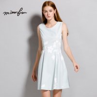 MIRROR FUN 2016夏装新款女印象派不规则印花优雅A摆无袖连衣裙