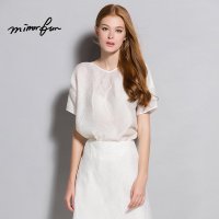 MIRROR FUN2016夏装新款短袖上衣简约褶绉纹理衬衣t恤V领衬衫百搭