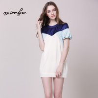 MIRRORFUN2016夏装灯笼袖宽松撞色拼接运动连衣裙女短袖休闲裙