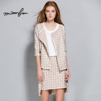 MIRRORFUN 2016春装新款 优雅几何提花图案短款外套