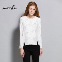 MIRRORFUN 2016春装新款 时尚拼接进口立体提花钉珠上衣