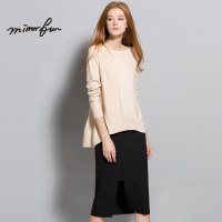 MIRRORFUN 2016春装新款 长袖宽松中长款毛衣女纯棉针织衫打底衫