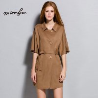 MIRRORFUN 2016春装新款  时尚大气拉链装饰麂皮风衣外套女中长款