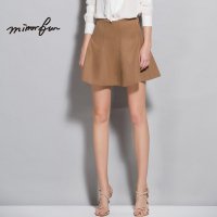 MIRRORFUN 2016春装新款 时尚优雅拼接麂皮A字裙短裙女高腰半身裙