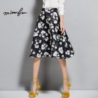 MIRRORFUN 2016春装新款 时尚优雅印花伞裙女大摆高腰半身裙中裙