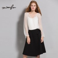 MIRRORFUN 2016春装新款 金丝优雅简洁系带真丝两件套长袖衬衫