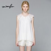 MIRROR FUN2016夏装新款白色镂空蕾丝拼接插肩袖上衣雪纺衫女衬衫