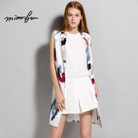 MIRROR FUN2016夏装新款印花复古衬衫马甲外套中长款开衫无袖马夹