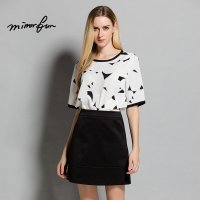 MIRROR FUN2016夏装新品女装短款上衣圆领宽松打底衫印花T恤女
