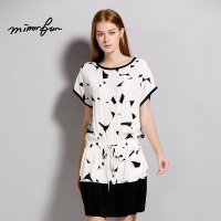 MIRRORFUN  2016夏装新款   不规则几何印花抽绳连衣裙