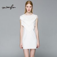MIRROR FUN2016夏装新款流苏V型无袖短裙修身裙显瘦气质连衣裙女