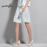 MIRROR FUN2016夏装新款优雅玫瑰印花A字裙下摆收腰半身裙闪裙女