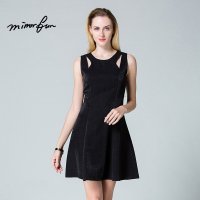 MIRRORFUN2016夏装新款女装时尚圆领A字打底中裙镂空无袖连衣裙