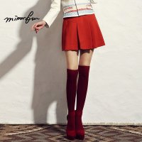 MIRRORFUN2016春装新款女装超短裙红色高腰半身裙女通勤a字裙伞裙