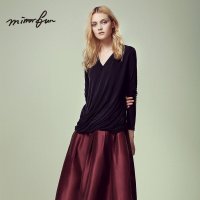 MIRROR FUN 新款 针织衫女长袖宽松V领垂荡褶套头上衣