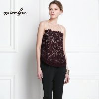 MIRRORFUN新款 绣花蕾丝拼欧根纱衬衣淑女无袖上衣修身