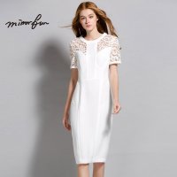 MIRROR FUN 2016夏装新款蕾丝长裙立体提花拼接复古修身连衣裙OL