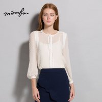 MIRROR FUN2016夏装新款长袖衬衫修身白色衬衣打底衫优雅雪纺衫