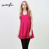 MIRRORFUN女装秋款新款无袖提花欧根纱连衣裙露肩清新背心裙