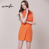 MIRRORFUN2016春装新款压花针织两件套连衣裙女无袖显瘦套装裙