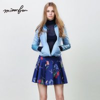 MIRRORFUN新款女装棉衣长袖外套夹克修身立领拼皮薄棉服