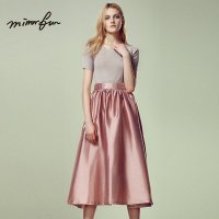 MIRRORFUN新款气质收腰针织短袖连衣裙长裙高腰大摆裙女