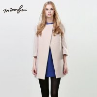 MIRRORFUN2016秋冬新款高端羊毛大衣优雅OL圆领中长款毛呢外套