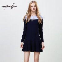 MIRRORFUN新款 打底裙撞色拼接针织连衣裙女长袖A字短裙