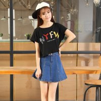 格缇妃 ぶ 2016新款韩版学院风蓬蓬裙牛仔裙高腰A字裙6601#